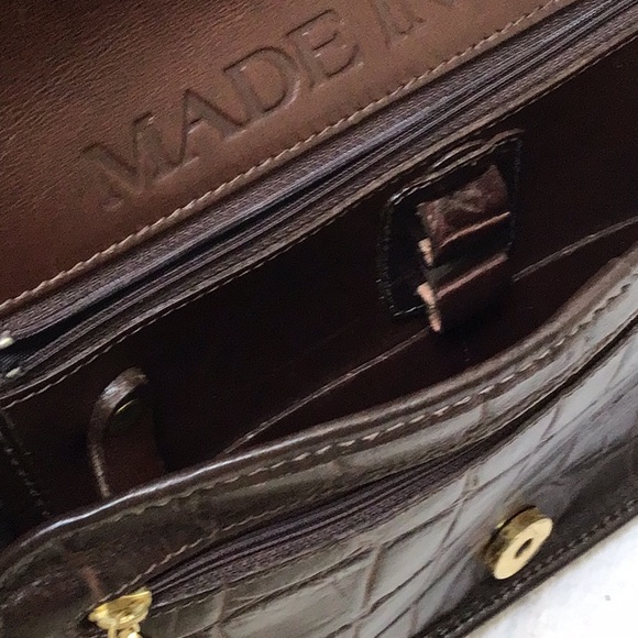 Brahmin brown leather shoulder bag croc print, adjust strap tassel, sz M Mint - Picture 11 of 13